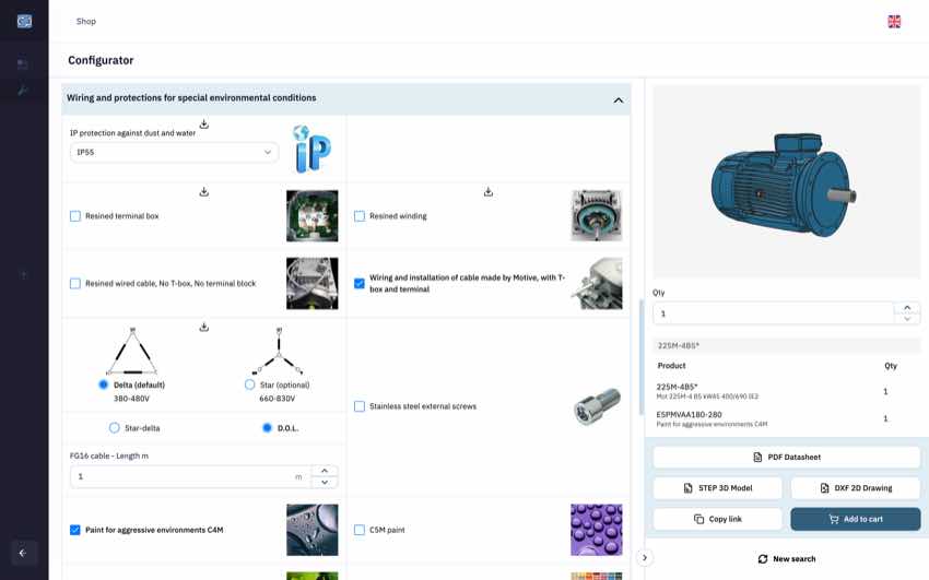 Configuratore di motori elettrici Motive realizzato da One AM